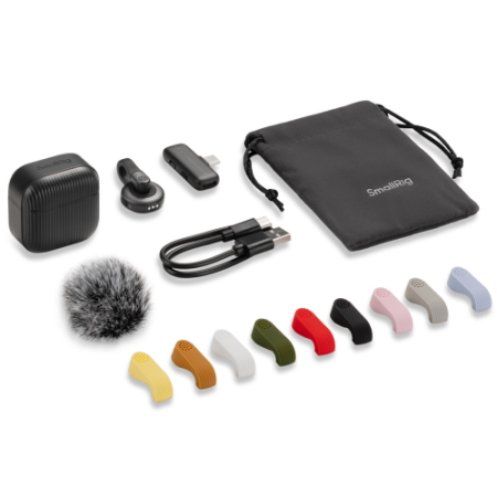 SmallRig 6546 S70-C1 - bezprzewodowy zestaw audio do smartfonów z 9 kolorowymi nakładkami - zawartość zestawu